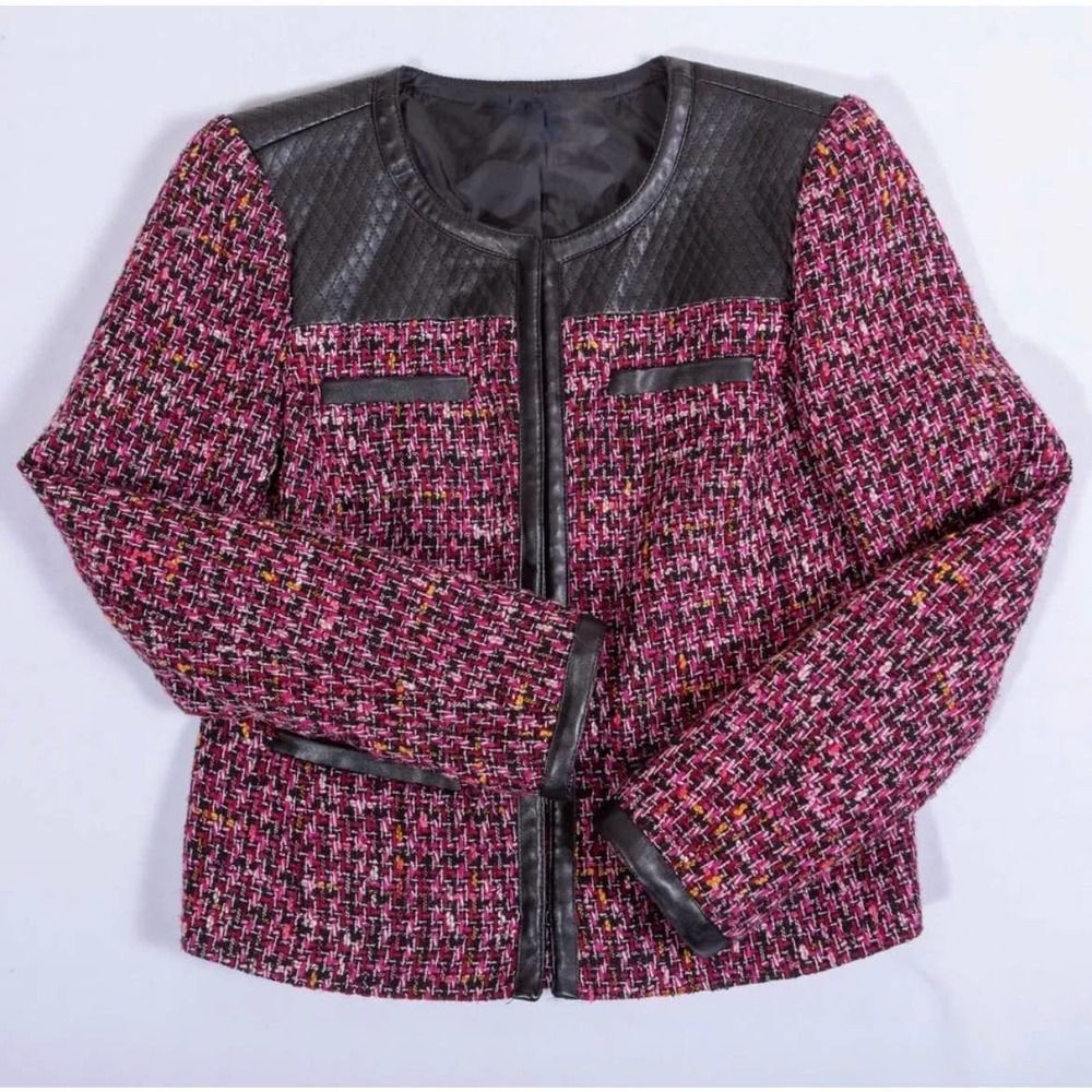 Zara GUC Tweed Quilted Leather Details Jacket Blazer Chanel Style Size M